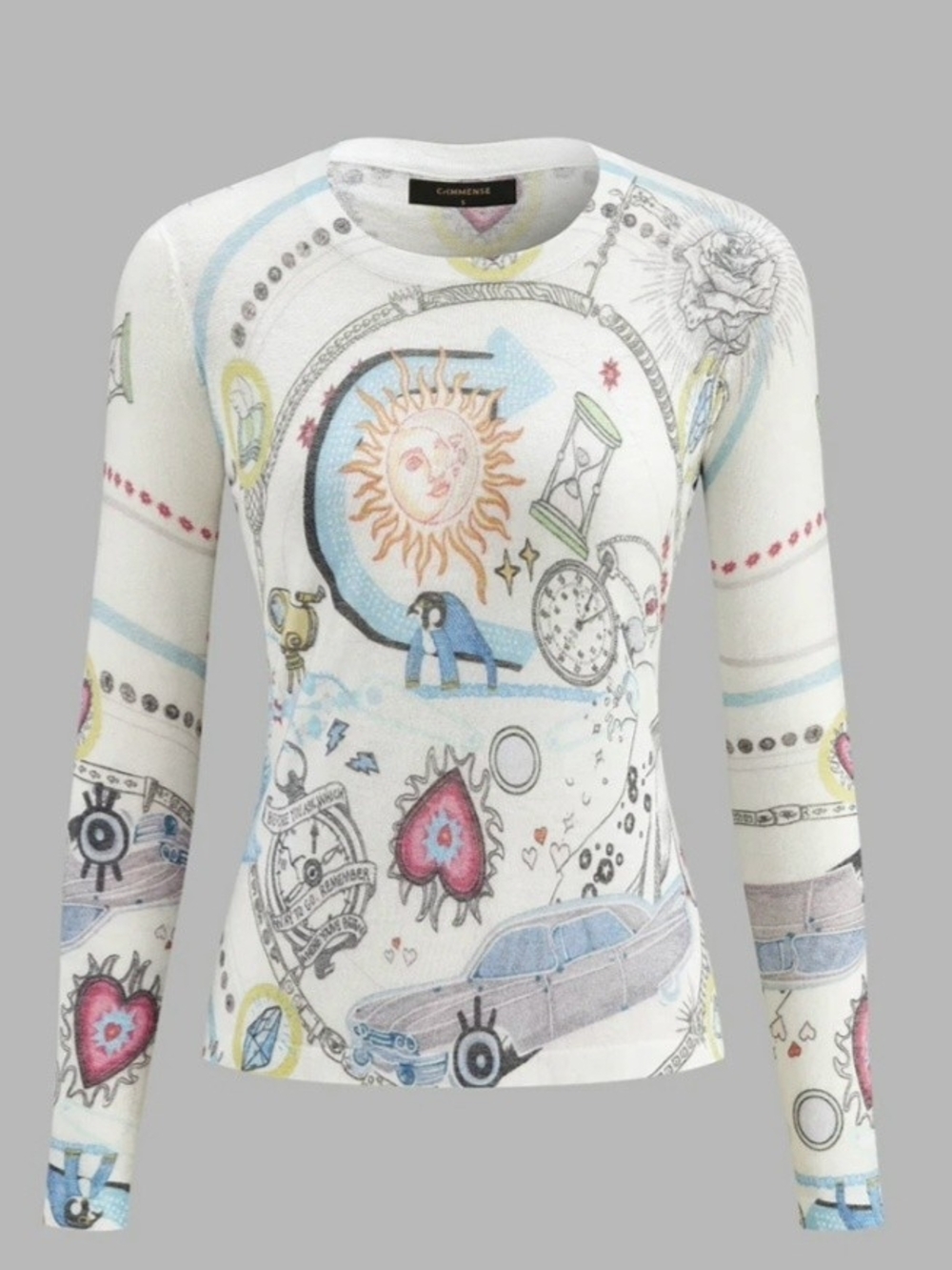 Commense Cream Long-Sleeve Graphic Motif Tee